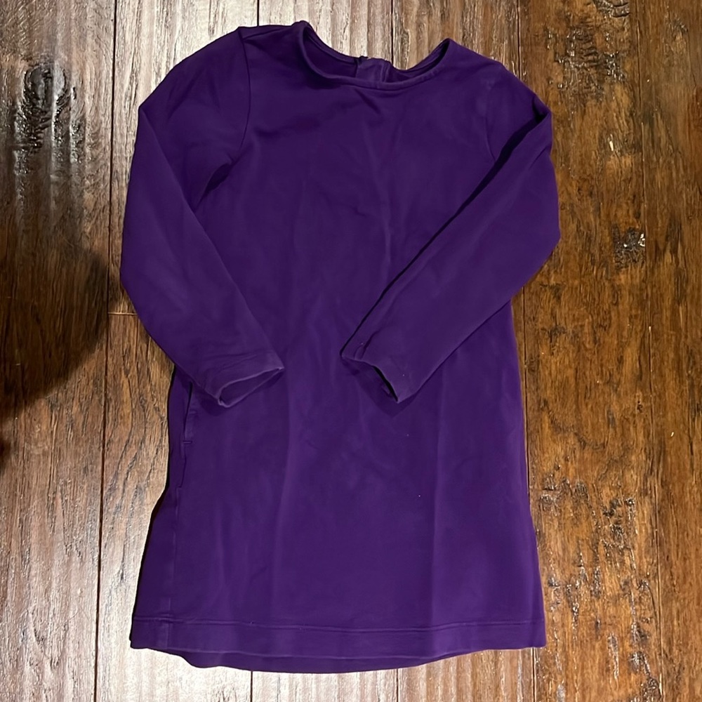 Primary toddler purple dress with pockets.